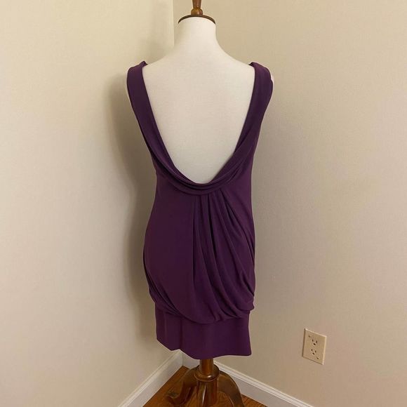 Joseph Ribkoff Purple Sleeveless Mini Dress Deep V Neckline Drape Back Size 6 - Picture 2 of 3